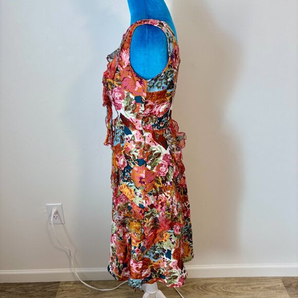 SUNDANCE Havana 100% Silk Floral Ruffled Dress V Neck Sleeveless Size 4 - Picture 15 of 16